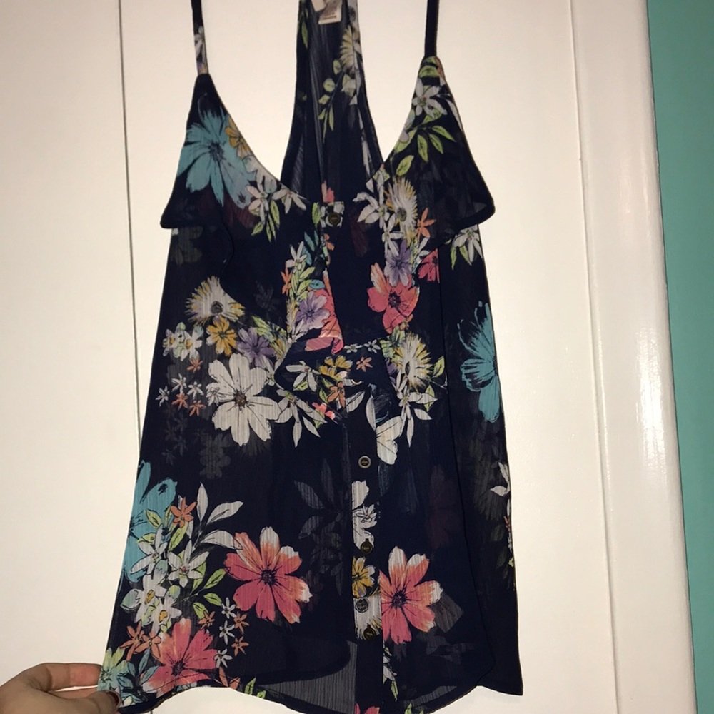 Sheer navy floral tank top